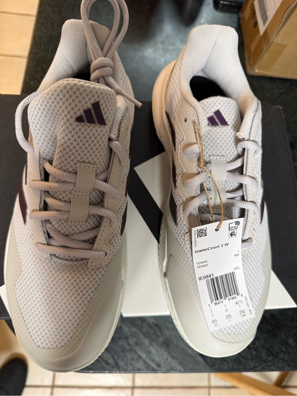 adidas Light Beige and Purple Court Sneakers